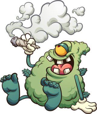 Esrar tüttürüyor ve dinleniyor. Basit gradyanlı vektör klipsi çizimi. Hepsi tek bir katmanda..