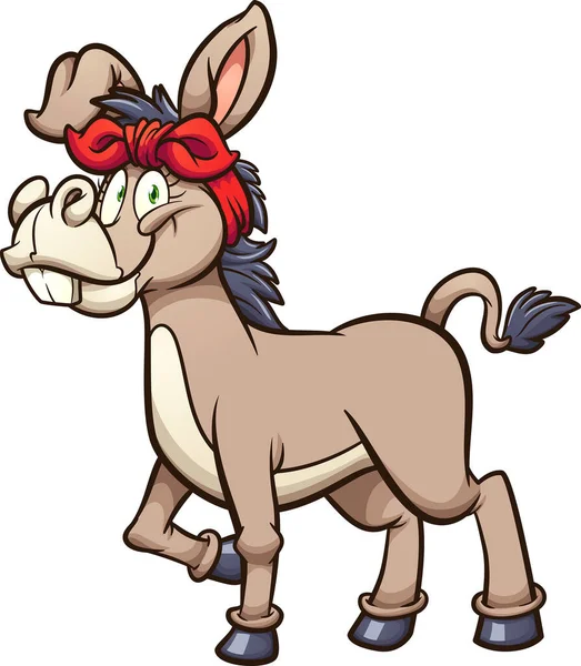 Burro Hembra Dibujos Animados Con Pañuelo Rojo Ilustración Clip Vectorial — Vector de stock