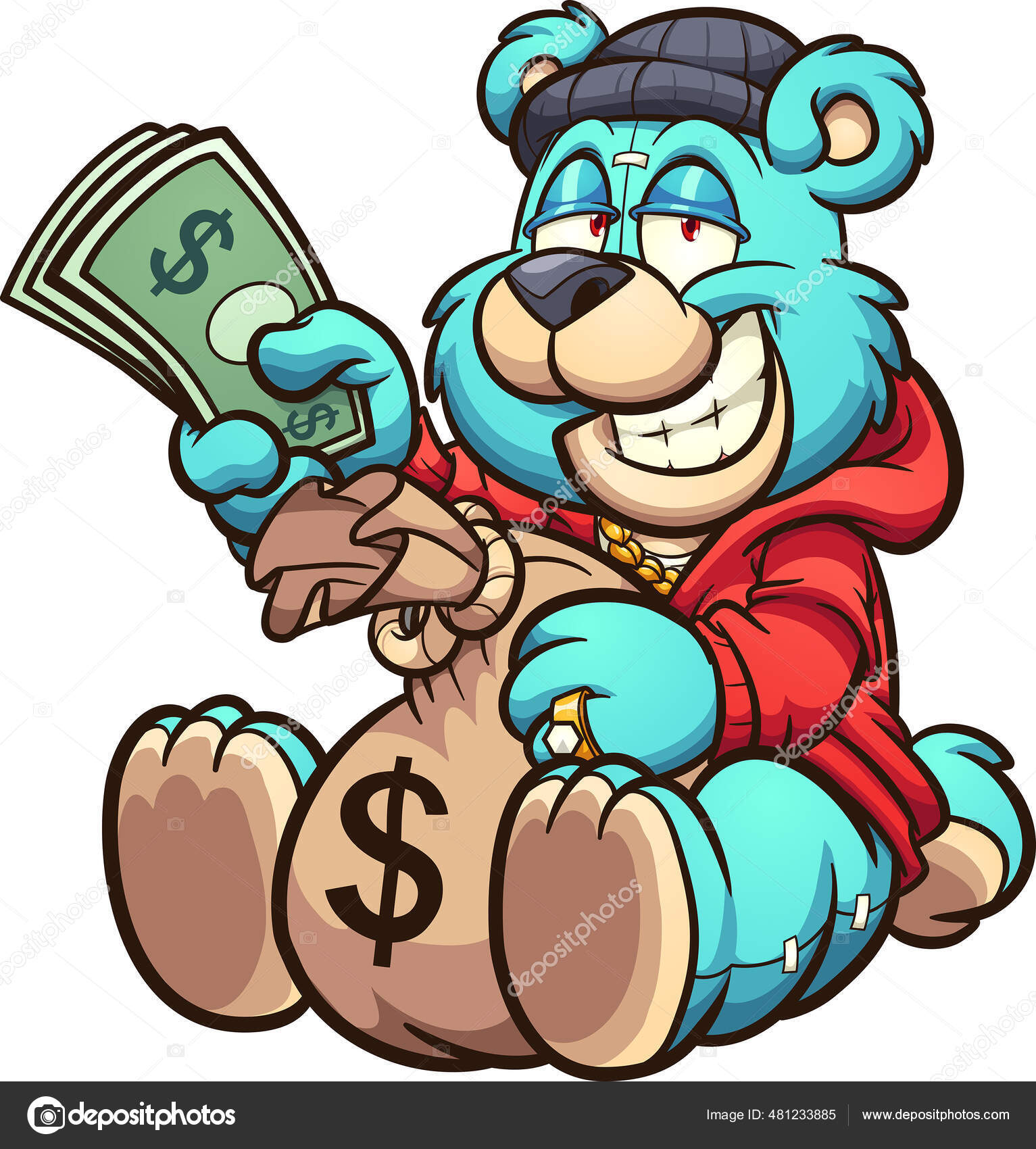 테디는 지폐를 있습니다 아트는 경사를 가지고 하나의 스톡 벡터 - ©memoangeles 481233885, image size:1533x1700