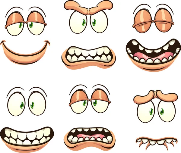 Zeichentrickgesichter Mit Unterschiedlichen Ausdrucksformen Und Emotionen Vektor Clip Art Illustration — Stockvektor