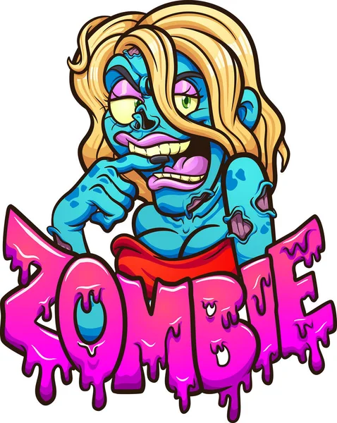 Mujer Rubia Dibujos Animados Zombie Con Vestido Rojo Texto Zombie — Archivo Imágenes Vectoriales