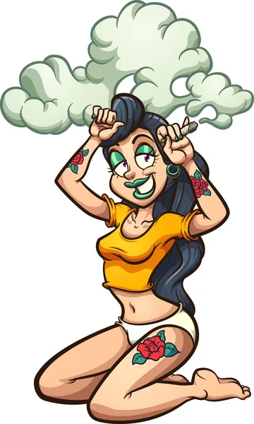 Modèle Pin Fumeur Avec Tatouages Roses Illustration Clip Art Vectoriel — Image vectorielle