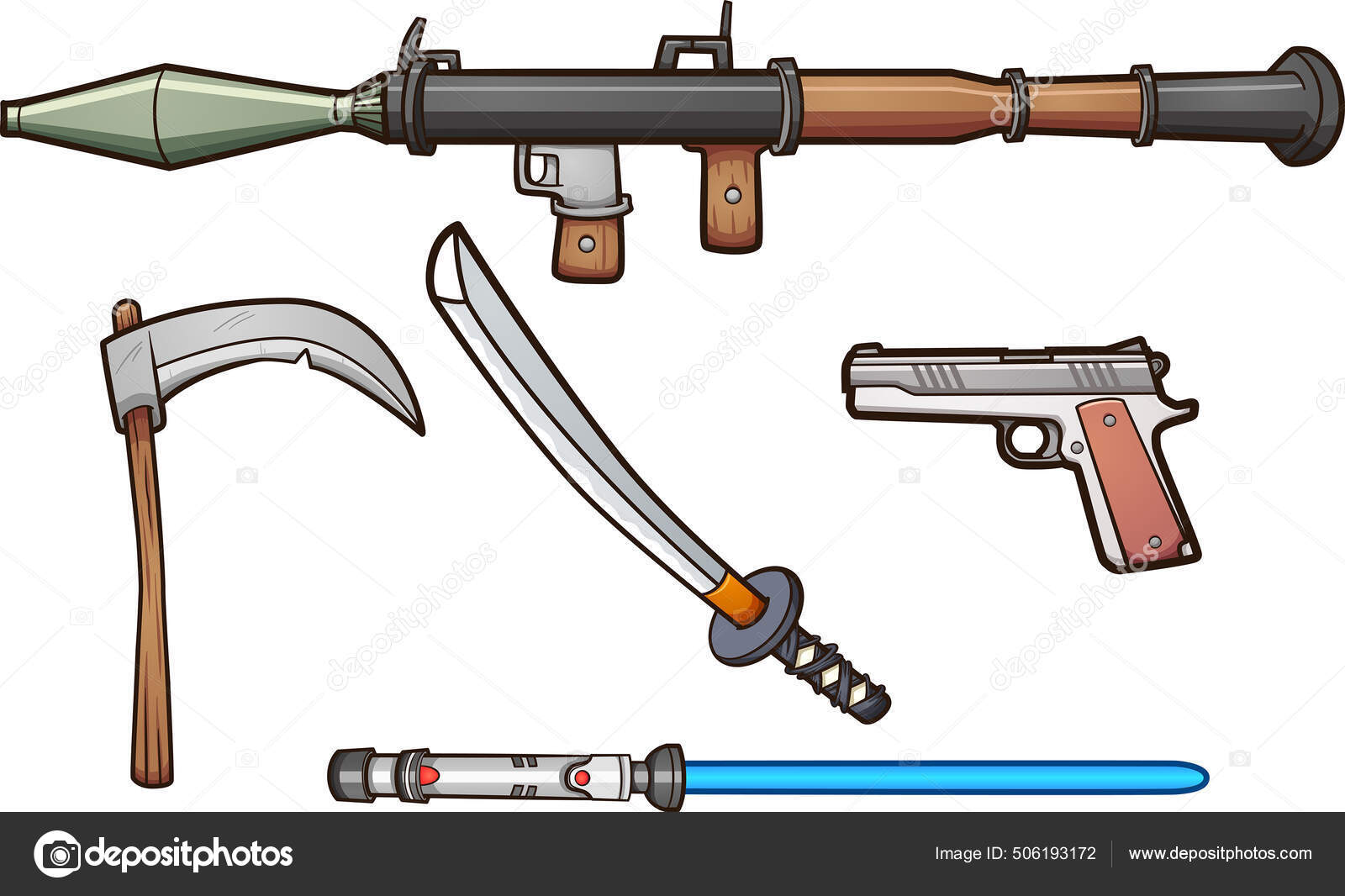 Surtido Armas Dibujos Animados Ilustración Clip Vectorial Con Gradientes  Simples Vector de stock #506193172 de ©memoangeles, image size:1600x1066