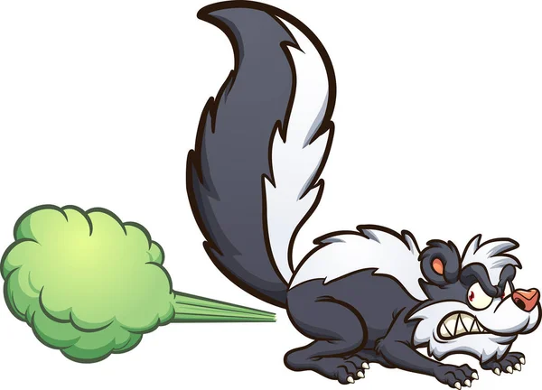 Angry Cartoon Skunk Spraying Toxic Fumes Vector Clip Art Illustration — Stock Vector