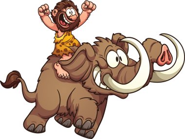 Caveman riding a mammoth clipart