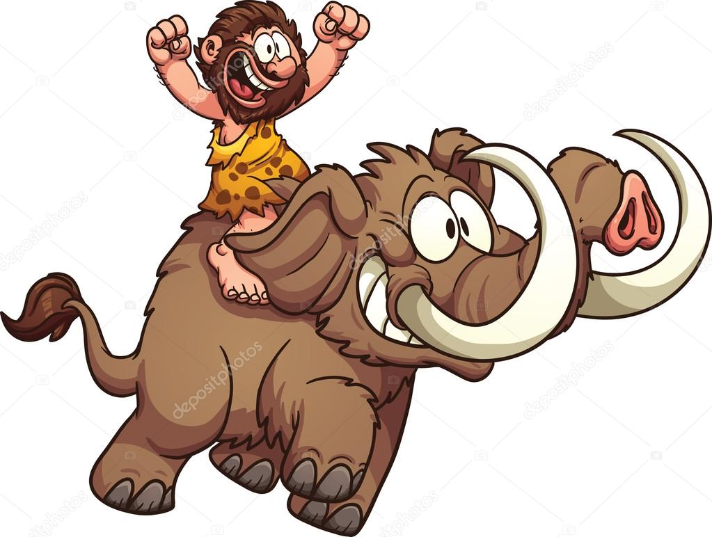Caveman riding a mammoth