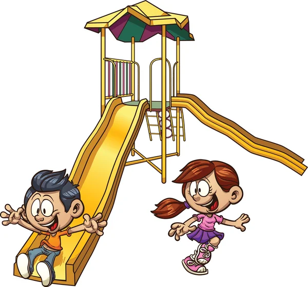 Kids playing on a slide — Stock Vector