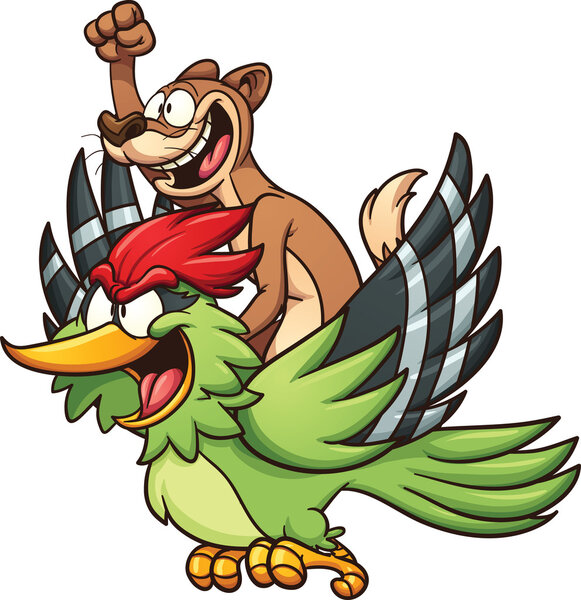 Weasel riding a woodpecker