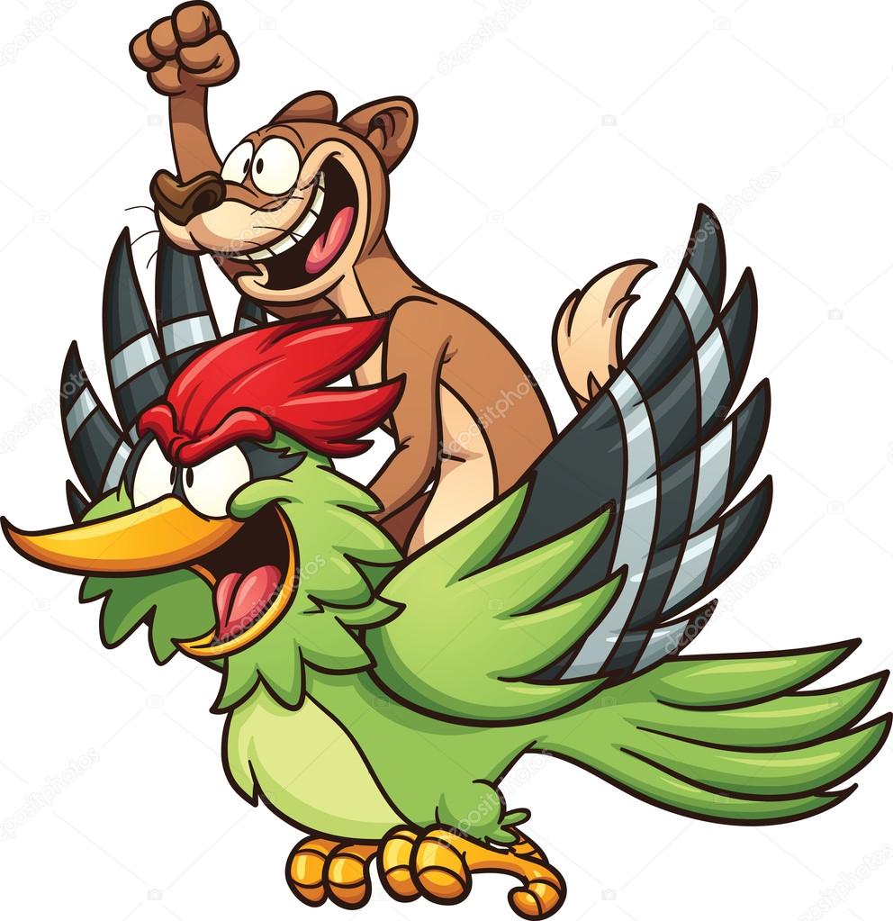 Weasel riding a woodpecker