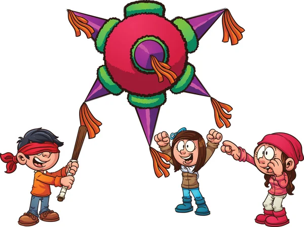 Niños y piñata — Vector de stock