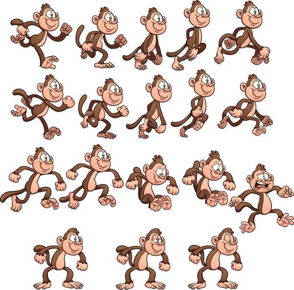 Correndo macaco dos desenhos animados — Vetor de Stock