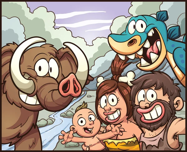 Famille Caveman prendre un selfie — Image vectorielle