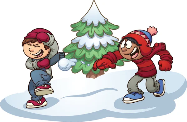 雪の中で遊ぶ子供たち — ストックベクタ