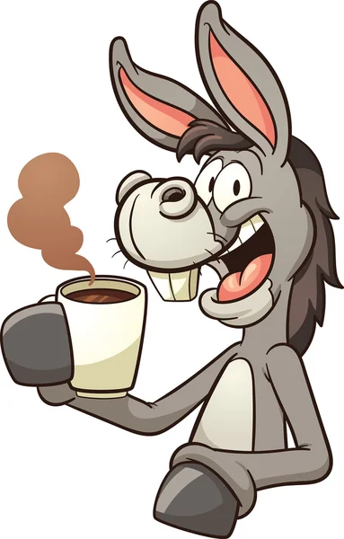 Donkey drinking coffee — Stock Vector