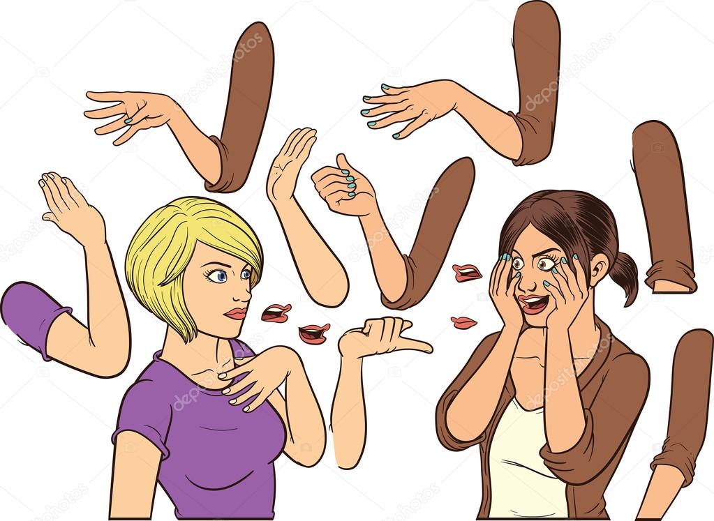 Women conversing with poses