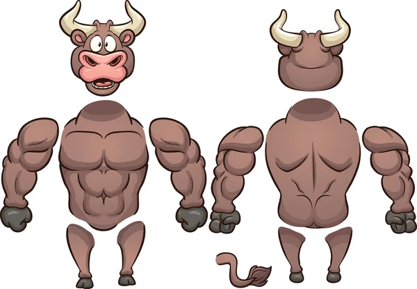 Toro de dibujos animados delante y detrás — Vector de stock