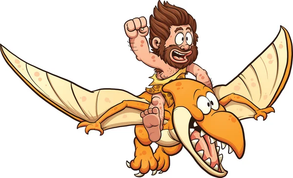 Caveman montando um pterodáctilo —  Vetores de Stock