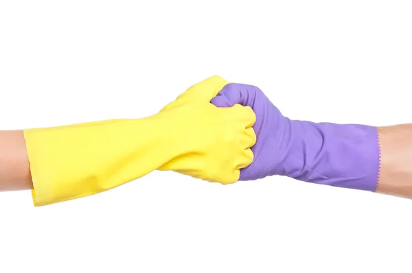 Hands in gloves — Stock Photo, Image