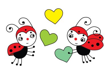 İki kırmızı ladybugs ile kalpleri bahar - vektör çizim seviyorum