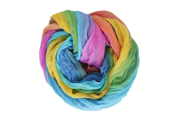 Rainbow bright summer scarf - textile clothing object on white — Stock Photo, Image