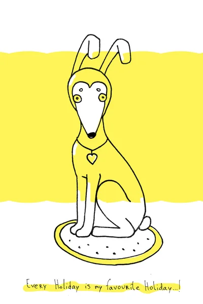 Illustration - Dog in rabbit hat on a yellow background — Stock Photo, Image