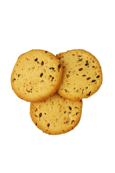 Biscoitos com semente de linho e gergelim - objeto alimentar isolado sobre fundo branco — Fotografia de Stock