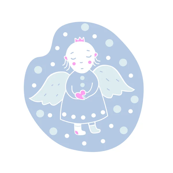 Cartão Anjo com um coração na neve - ilustração — Fotografia de Stock