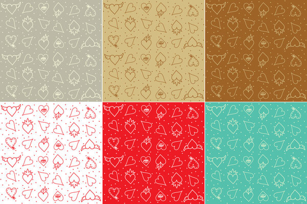 Six variants of a pattern from hearts - valentine's day background