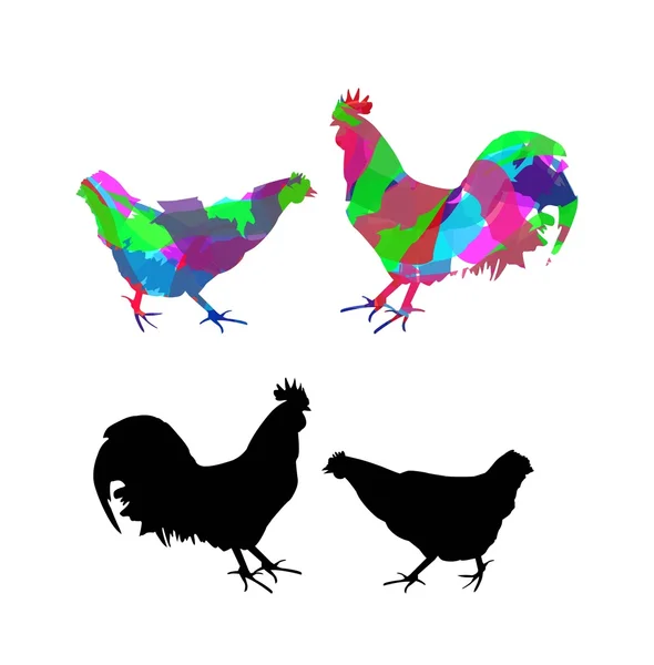 Silueta de gallo y gallina — Archivo Imágenes Vectoriales