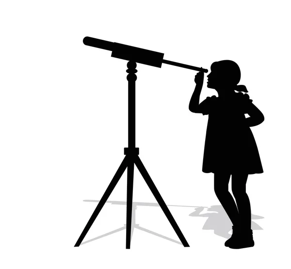 Κορίτσι κοιτάζοντας μέσα από ένα τηλεσκόπιο — Διανυσματικό Αρχείο