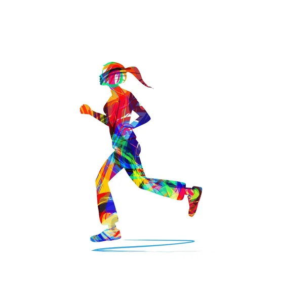 Mujer corriendo sobre fondo blanco — Vector de stock