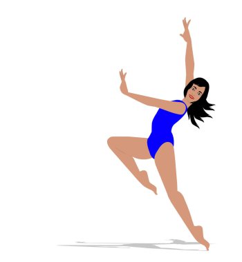 Beyaz arka planda dansçı kız siluetinin vektör çizimi