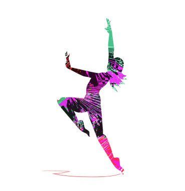 Beyaz arka planda dansçı kız siluetinin vektör çizimi