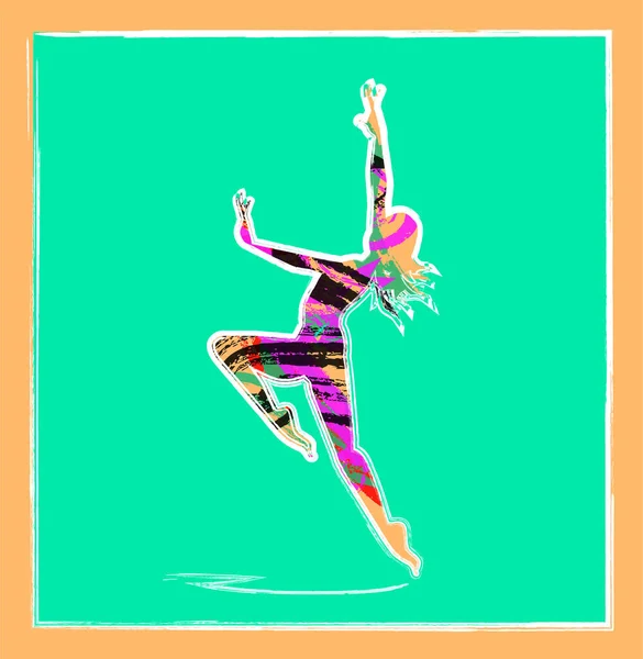 Vector Illustration Girl Silhouette Dancer Cyan Background — Stock Vector