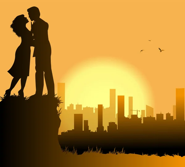 Loving couple and city — Stock Vector
