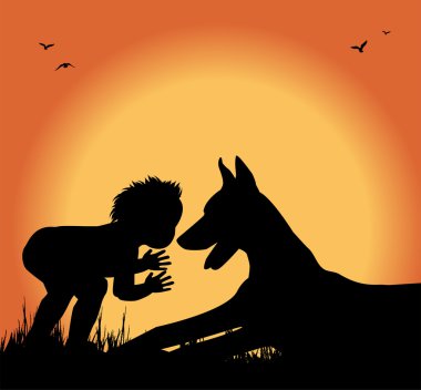 oğlan ve köpek siluet