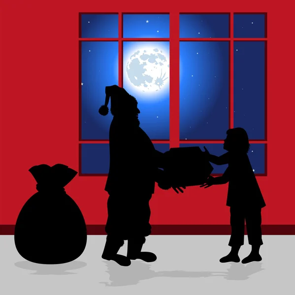 Santa Claus con caja de Navidad para un niño — Vector de stock