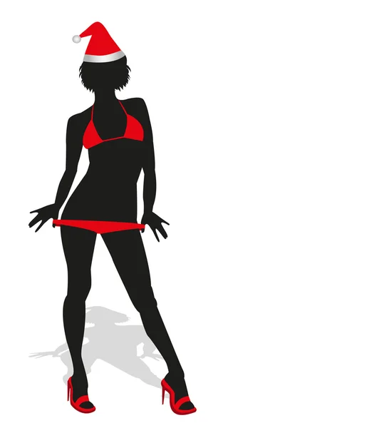 Strip-teaseuse avec chapeau du Père Noël — Image vectorielle