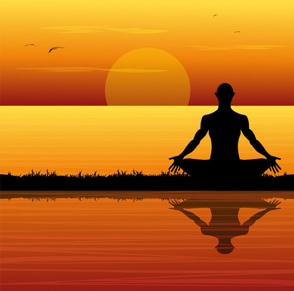 Silhouette of man meditating