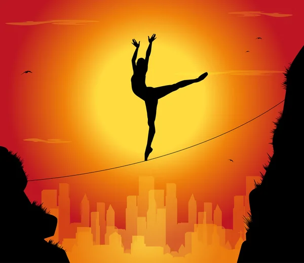 Silhouette of dancer tightrope walker — Stock Vector