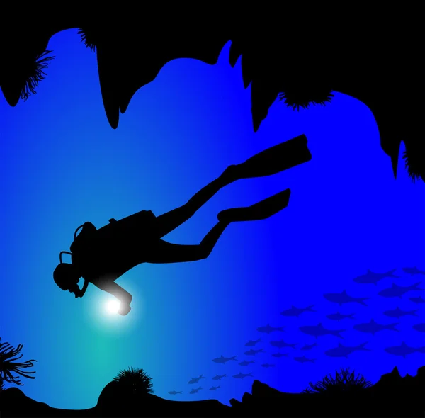 Silhouette of diver — Stock Vector