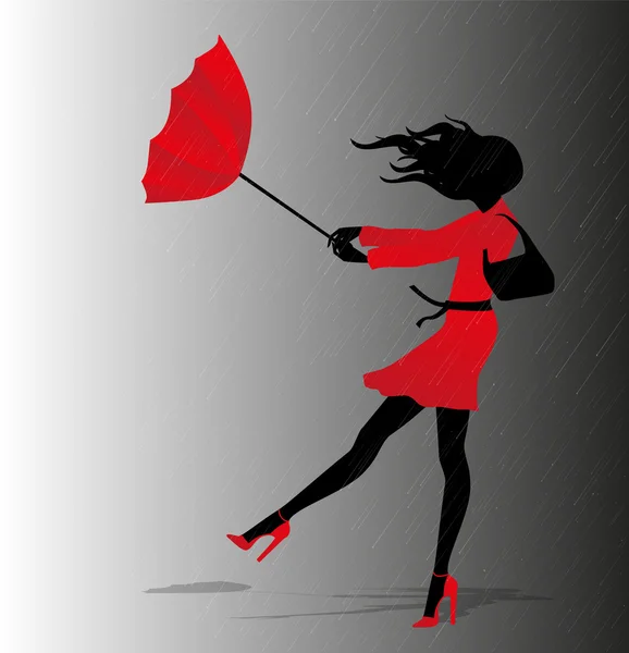 Flicka med rött paraply — Stock vektor