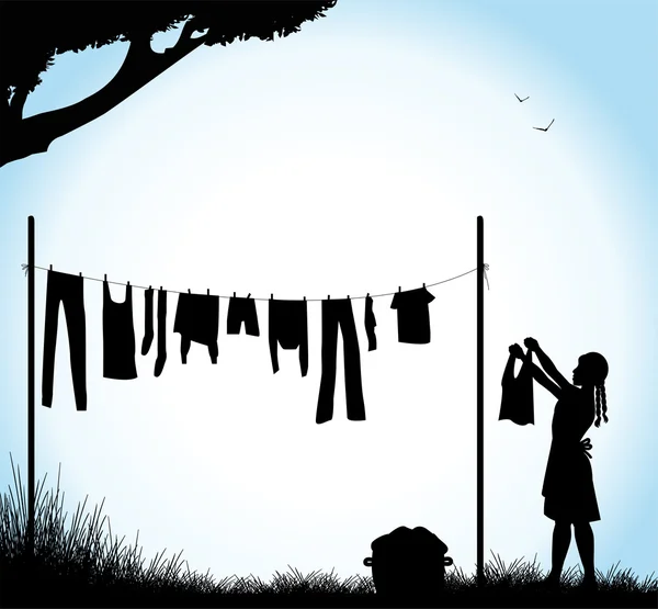 Dívka, která se táhne do prádelny — Stockový vektor