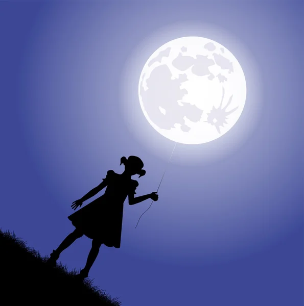 Petite fille et lune — Image vectorielle