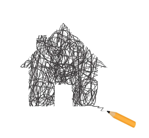 House silhouette scrawled — 스톡 벡터