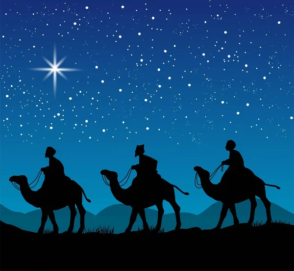 Рождественская сцена с тремя мудрецами Стоковая Иллюстрация