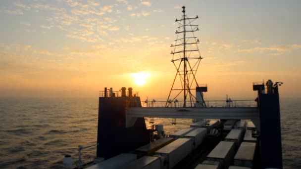 Cargo ferry at sunset — Stock Video