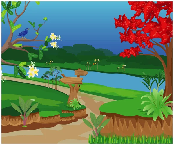 Ilustracja Pięknego Krajobrazu Rzeką — Wektor stockowy