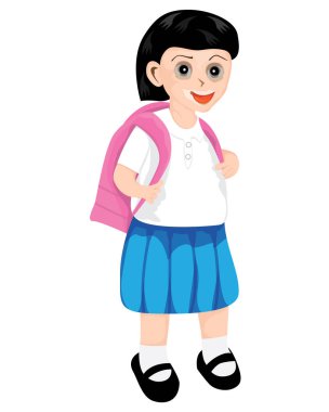 Sırt çantası ve çanta taşıyıcı illüstrasyonuyla sevimli küçük bir kız.