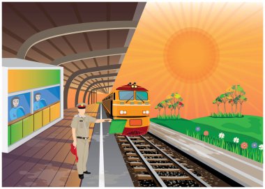 Tren istasyonlu bir trenin tasviri